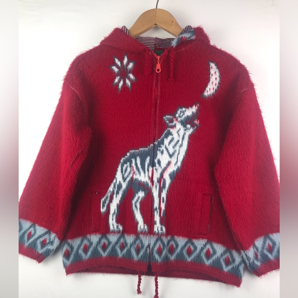 Vintage Ecuador Tejidos Ruminahui Wool Zip Sweater Jacket Coat Wolf Moon Small